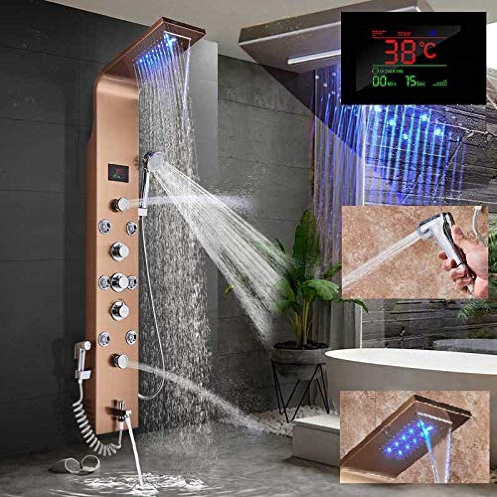 LED shower panel made of stainless steel with bidet function temperature display and 8 massage jets