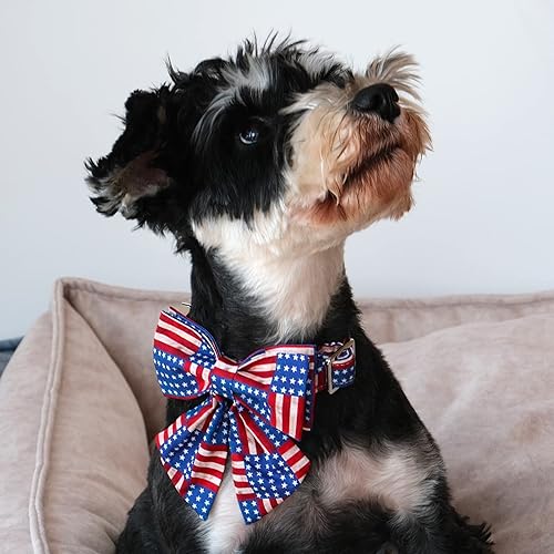 Miniatura 2 de Lionet Paws Collar patriótico para perro con lazo marinero, 4 de julio, suave y cómodo, ajustable con la bandera estadounidense para perros grandes,