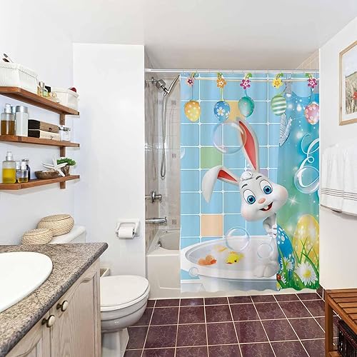 Miniatura 5 de Allenjoy Cortina de ducha de Pascua de 72 x 72 pulgadas, diseño de conejito divertido, lindo conejo, primavera, vacaciones, hogar, bañeras, baño,