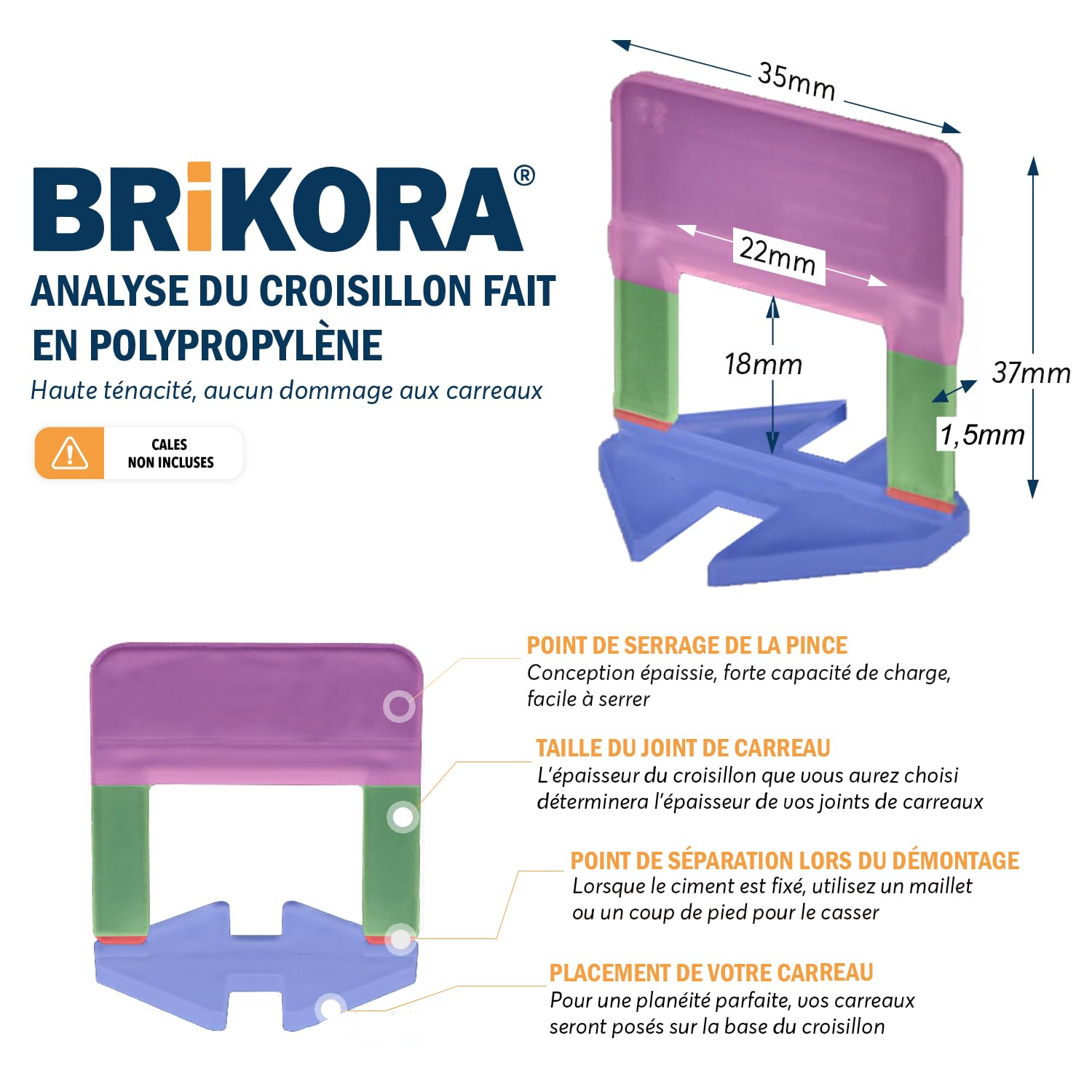 500 Croisillon Autonivelant 1.5 mm pour carrelage qualité premium - Croisillons kit joint carrelage - Cale carrelage autonivelante Outil niveau pose salle de bain sol Correcteur nivellement