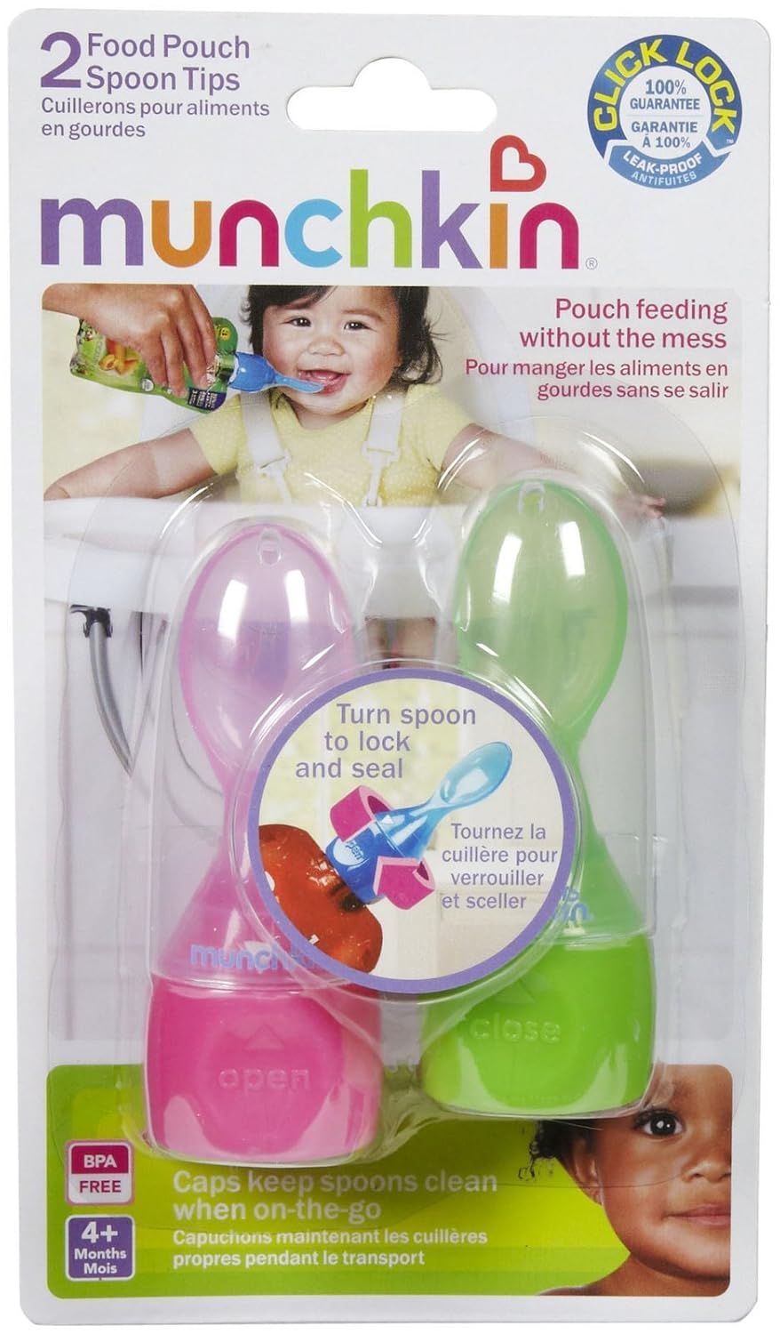 Munchkin Click Lock Food Pouch Spoon Tips - 2 Ea Colors May Vary