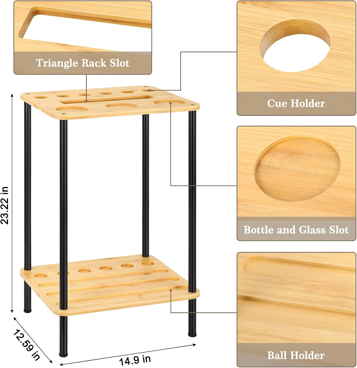 smusei Pool Stick Holder Pool Cue Holder Pool Cue Stick Rack Floor Stand Billiard Stick Holder for Billiard Room Game Room Club Pool Table Accessories Holds 6 Cues, Natural Bamboo