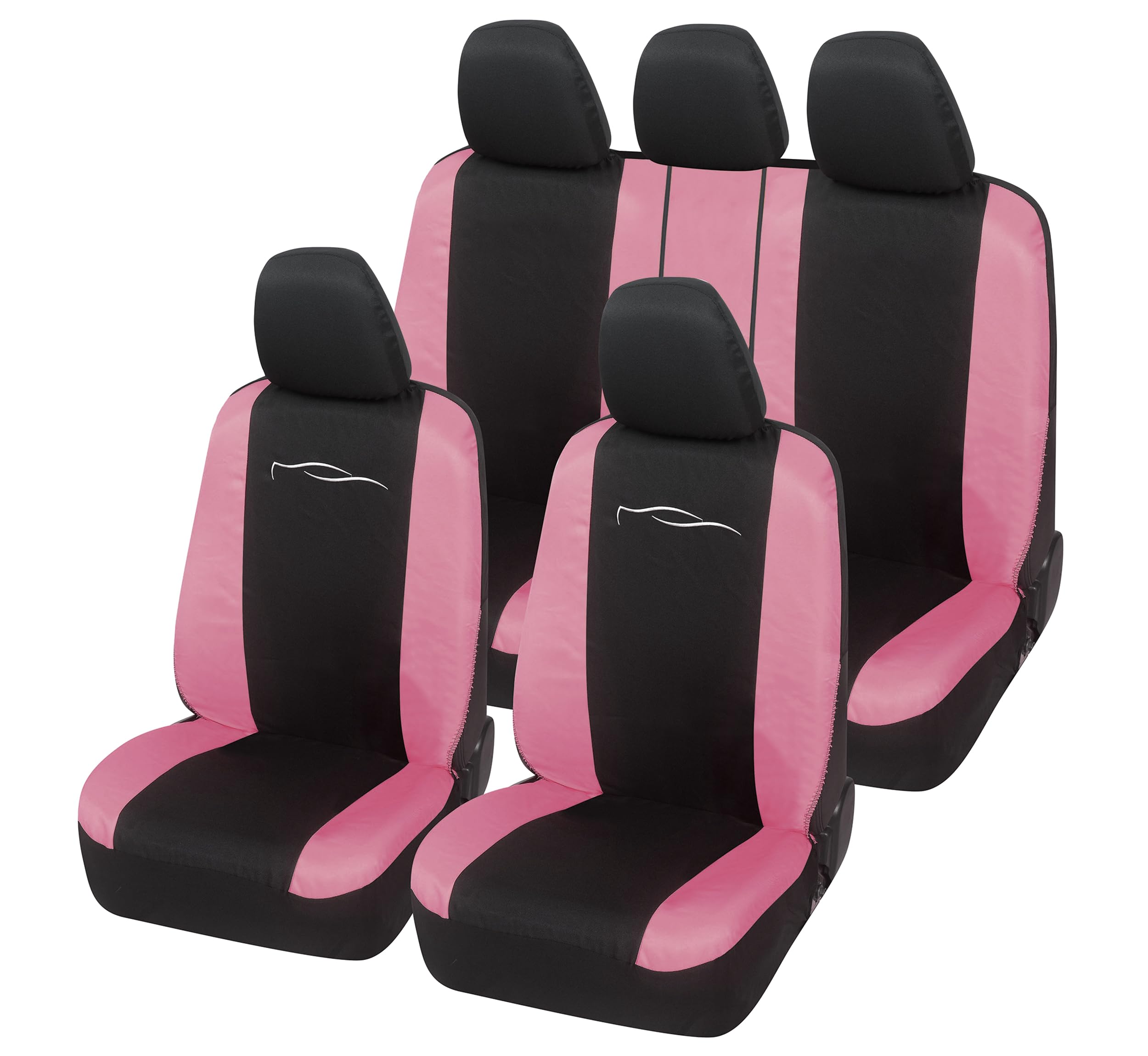 Rebeca Shop Coprisedili auto universali Made in Italy - Racing - schienali posteriori con 2 zip - airbag compatibili in vari colori (Nero/Rosa)
