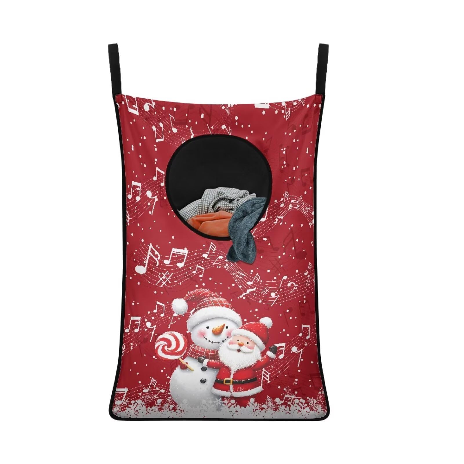 COEQINE Laundry Basket With Lid Red Snowman Santa Claus Laundry Bags With Zips Washable Collapsible Clothes Storage Baskets for Dirty Clothes,Christmas Decorations