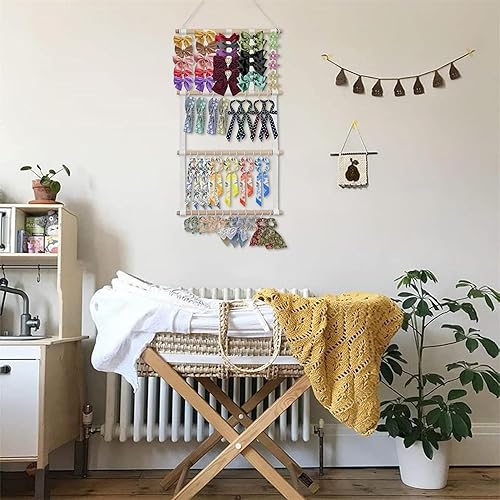 Miniatura 3 de Soporte para diadema, organizador de lazos de pelo de madera y algodón, soporte para lazos para el pelo del bebé, organizador de pinzas para el