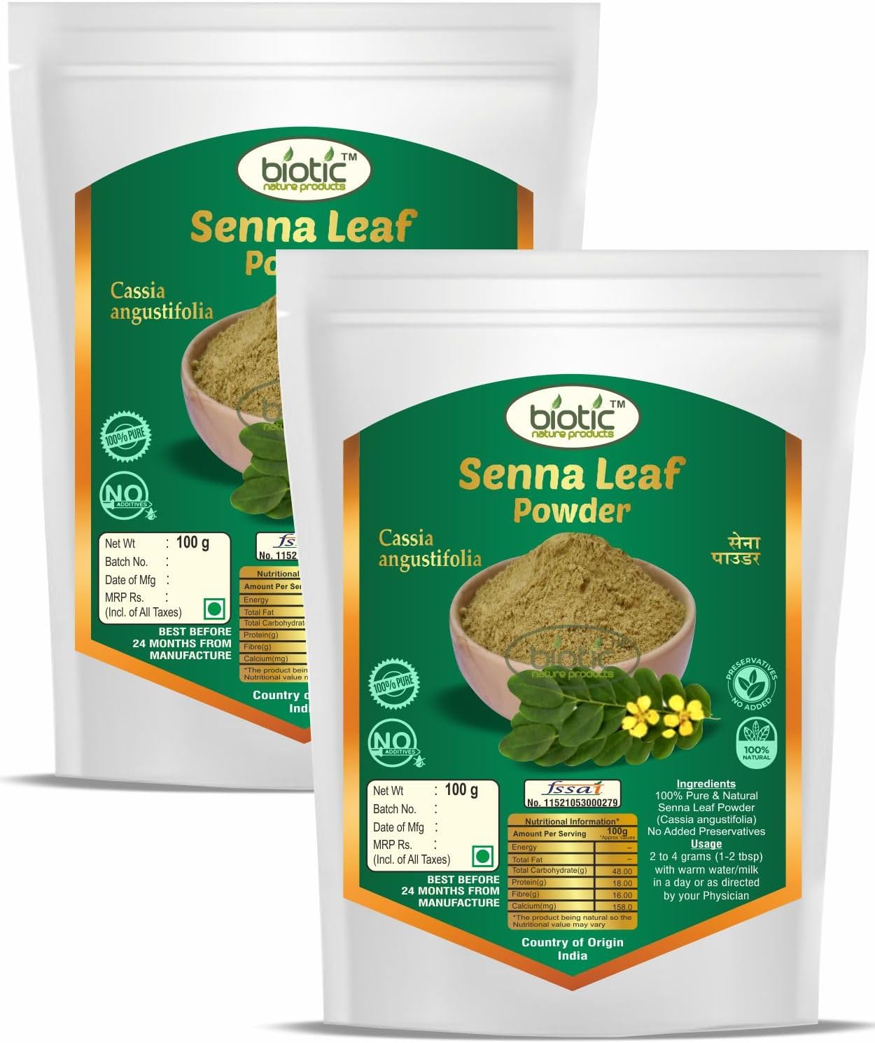 Biotic Senna leaves Powder - Sonamukhi Leaves - Sanay leaves - Sana Makki - Senna Leaf - Sanay Patti Powder (200g)