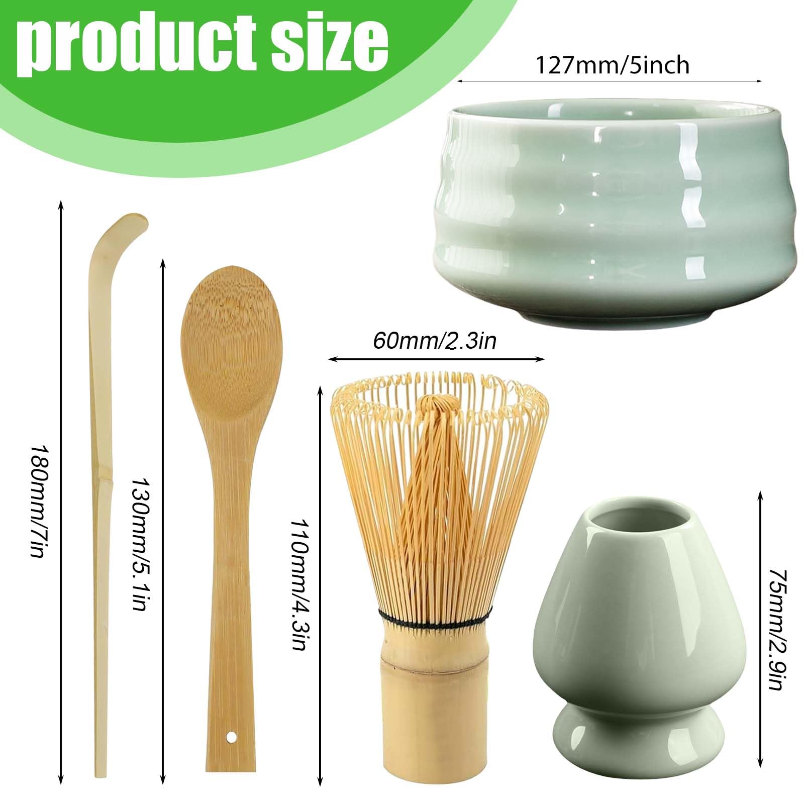 Molbory Set per Matcha – Ciotola e supporto per frusta in ceramica – Scopa e 2 cucchiai di bambù – per la cerimonia – Ciano