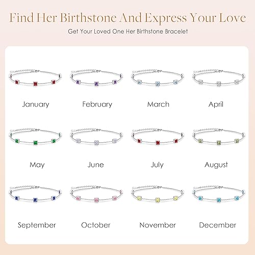 Miniatura 7 de CDE Pulseras de plata de ley 925 con piedra natal para mujer, delicada pulsera de eslabones ajustables para mujer, aniversario, cumpleaños,