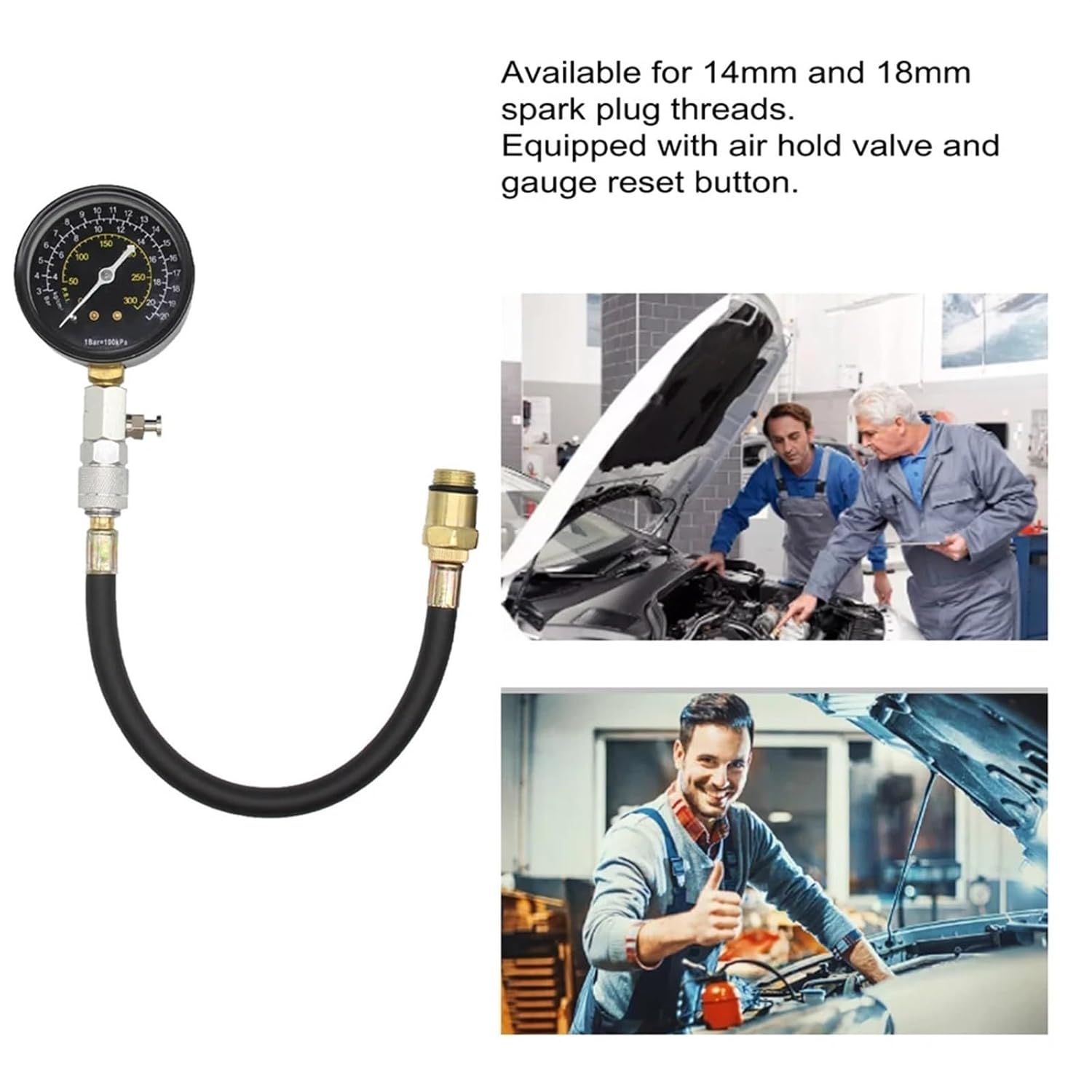 Engine Cylinder Compressions Tester Kit 0-300PSI Pressure Gauge Check Test Tool Automotive Repairing Tool