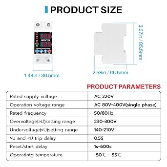 110V Smart Circuit Breaker,1~63 Amp Low Voltage Cutoff, AC Disconnect Current Adjustable for Solar Systems (Black)
