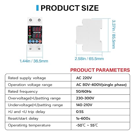 110V Smart Circuit Breaker,1~63 Amp Low Voltage Cutoff, AC Disconnect Current Adjustable for Solar Systems (Black)