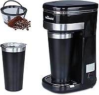 HousesAid Single Serve Coffee Maker: Portable One Cup Brewer with Reusable Filter, One-Touch Brew, 15oz Capacity for Travel, Camping & Home - Black