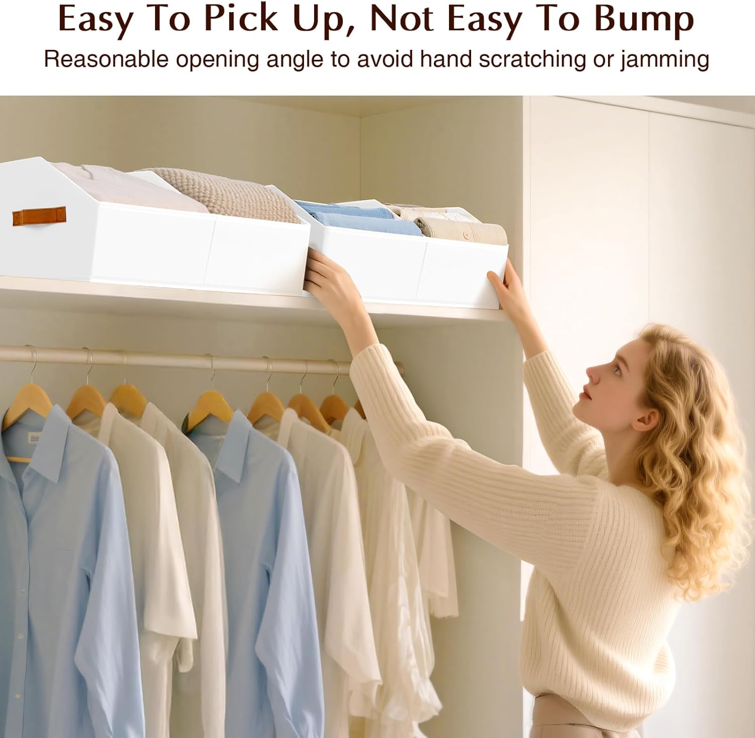 Closet Organizers and Storage Bins - 6 Pack Collapsible Divided Trapezoidal Cube Storage Bins Baskets with Orange Handle for Organizing Clothes Blankets, Toys, Books, Towels(White)