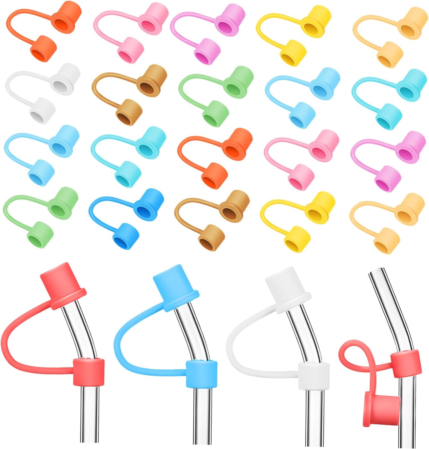 24 Pcs Silicone Straw Covers 10mm Reusable Drinking Straw Caps for Smoothies Juices and Bubble Tea Protector for Boys and Girls and Adults