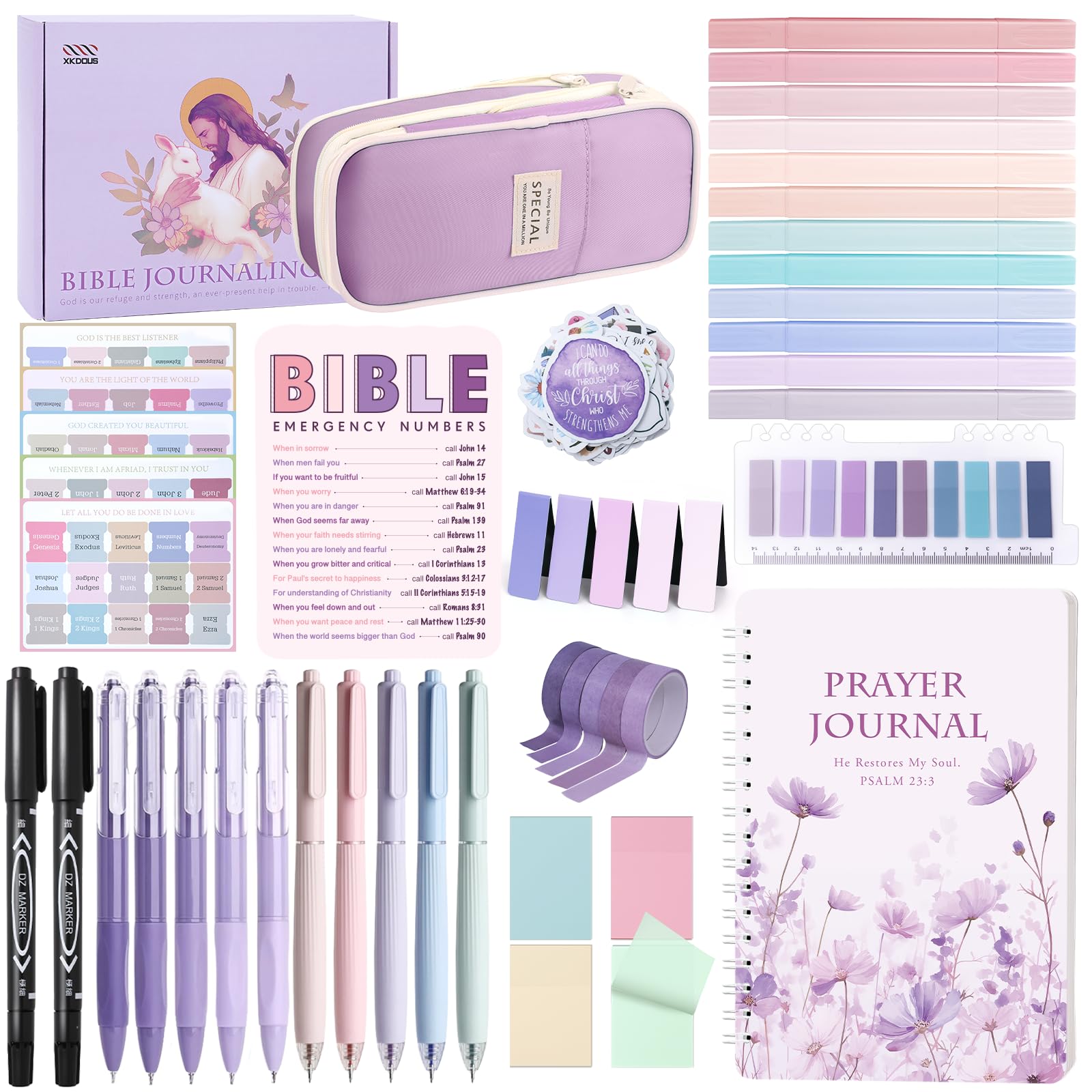 XKDOUS Bible Study Supplies Journaling Kit for Women, Bible Study Kit, Bible Study Tools with Prayer Journal Pencil Case Bible Accessories, Christian Gifts for Women, Purple