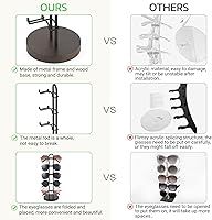 Vista 6 de Mkono Sunglasses Organizer Glasses Holder Stand Sunglass Storage Eyeglasses Rack Metal Frame with Wood Base for 5 Pairs of Eyewear Display for Table