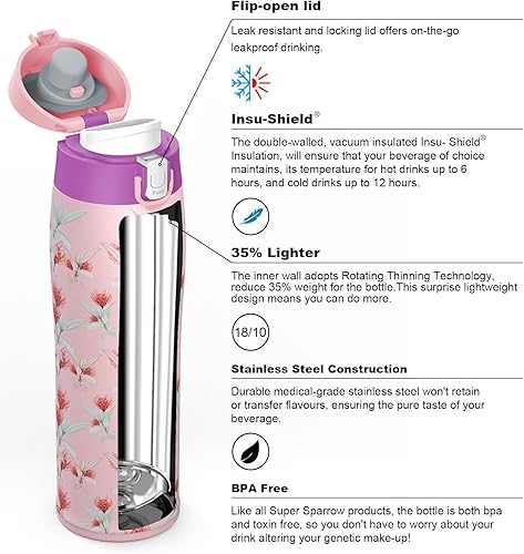 Miniatura 2 de Super Sparrow Botella de agua aislada de acero inoxidable, 12 onzas, 17 onzas, 25 onzas, taza de viaje sin BPA, frasco de metal a prueba de fugas