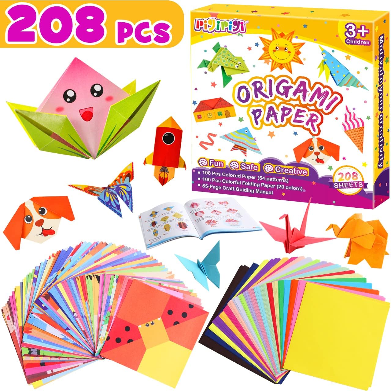 Pigipigi Craft Origami Paper Kit with 54 Patterns for Kids