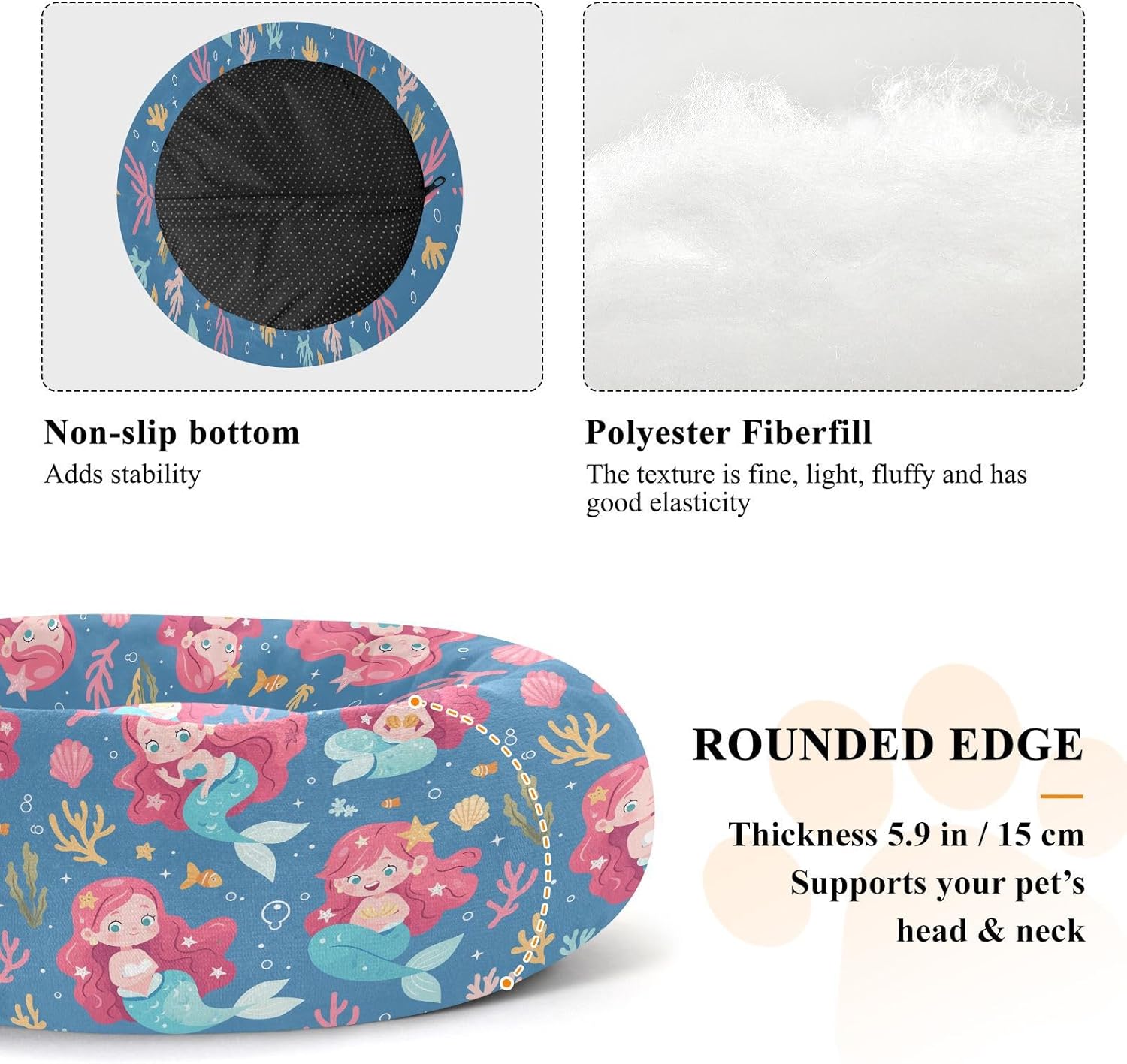 Pet Dog Bed Relieve Stress Fluffy Dog Pillow Bed for Medium Size Pets Supplies M Cute Mermaid Coral Blue
