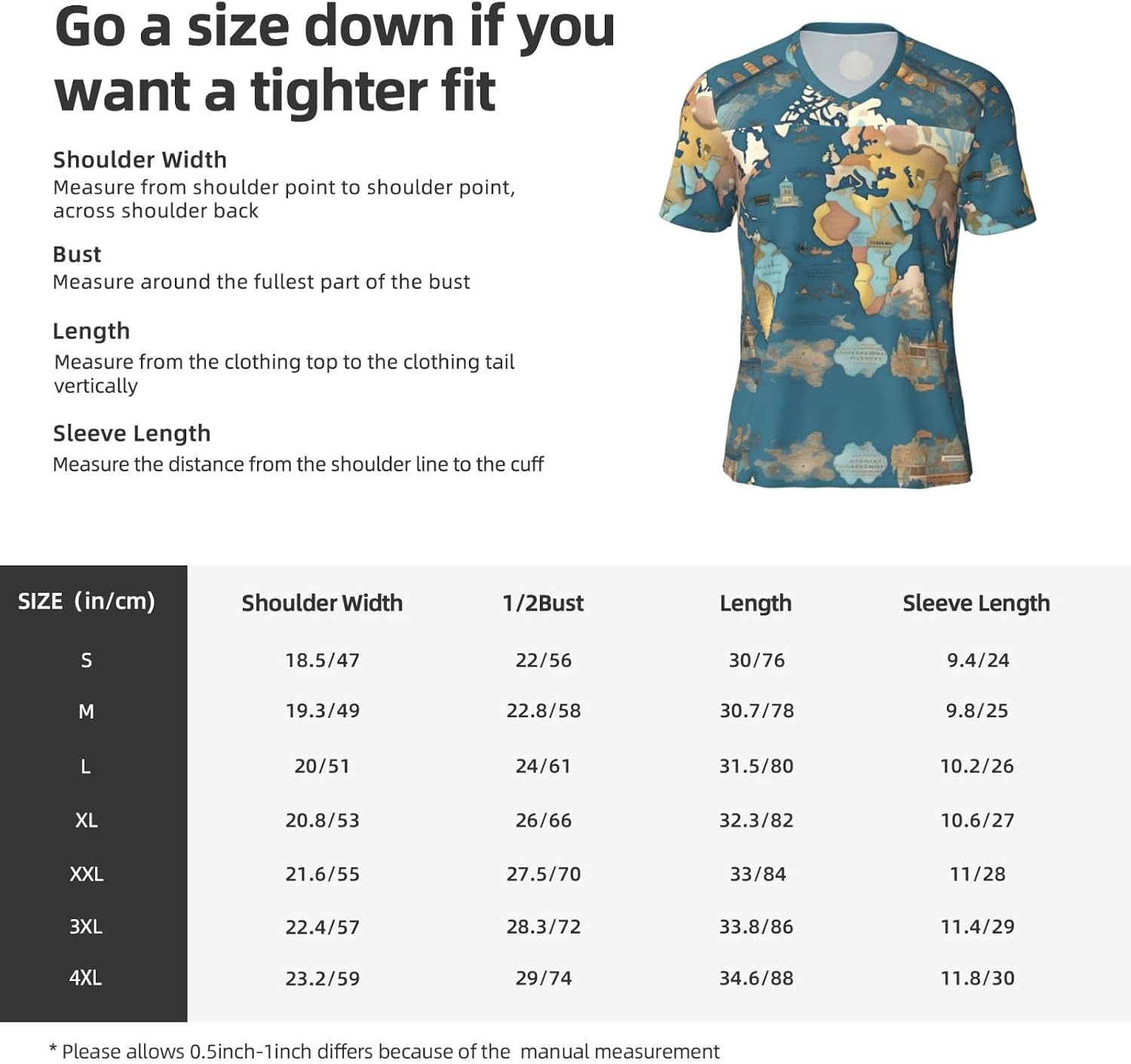 World Map Pattern Rugby Football Jersey for Men, Comfortable V-Neck Loose Fit Top for Team Sports Athletics