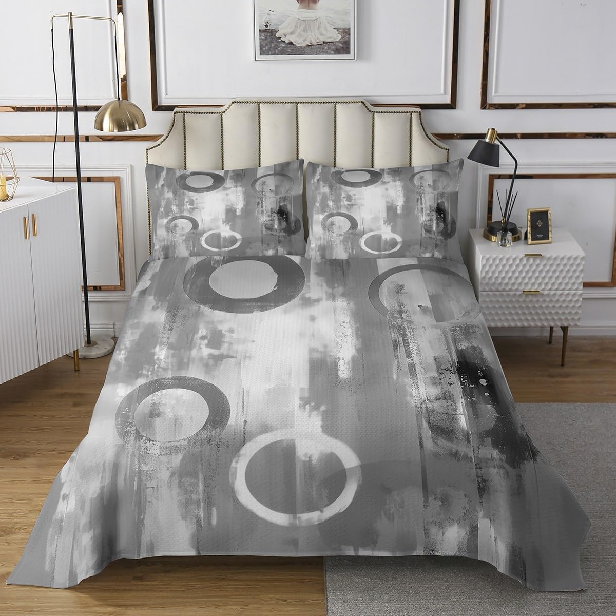 Erosebridal Orange Quilt Set Queen Graffiti Watercolor Painting Bedspread Sets for Kids Teen Adults Room Decor,Grey Orange White Ombre Coverlet Sets Watercolor Graffiti Oil Painting Bed Set