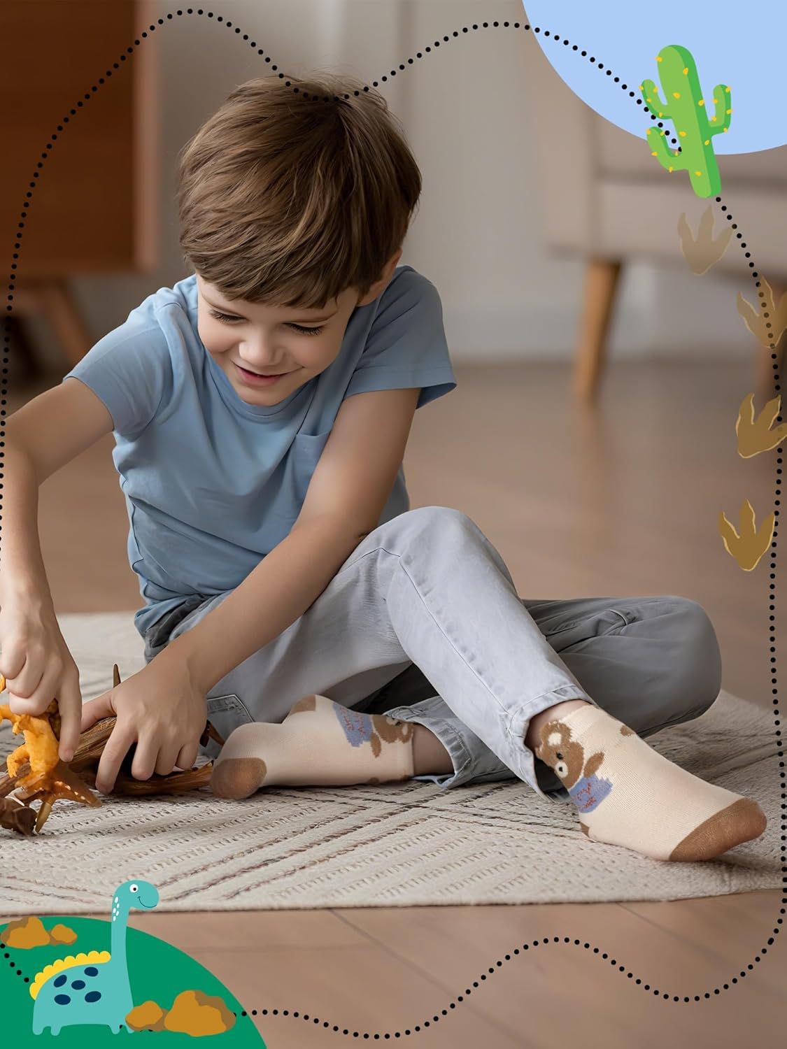 20/40 Pairs Cartoon Socks for Boys Toddler Car Dinosaur Patterned Sport Round Neck Boys Dress Socks - Image 3