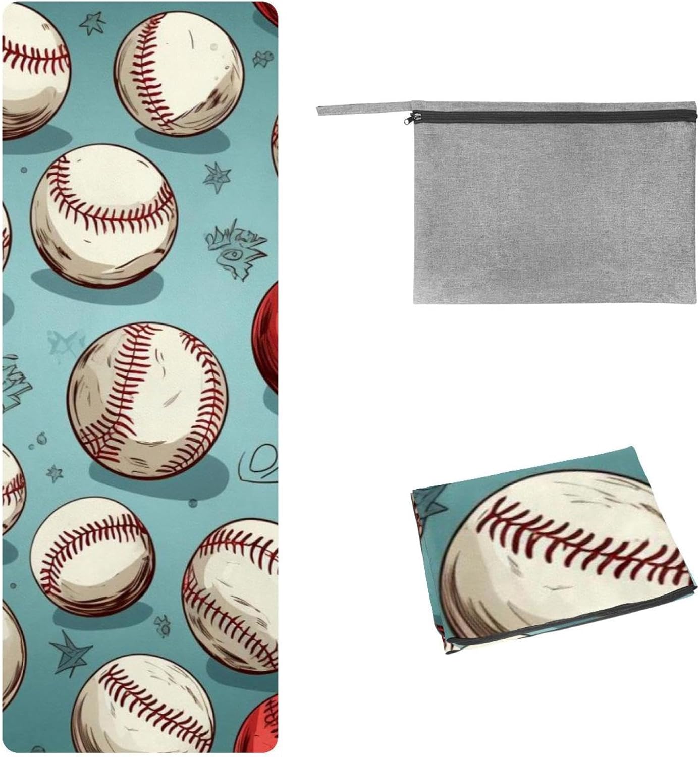 Yoga Towel, Baseball Pattern Non Slip Sweat Absorbent Hot Yoga Mat Towel for Hot Yoga, Pilates and Fitness - 72.8" x 26.8"