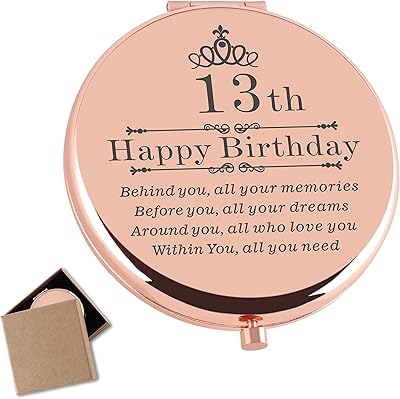 Cawnefil 13th Birthday Gift for Girls Rose Gold Travel Compact Pocket Sweet 13 Years Old Gifts for Daughter Bestie Sister Happy 13th Birthday Gift Ideas for Her Turning to 13th Birthday Present