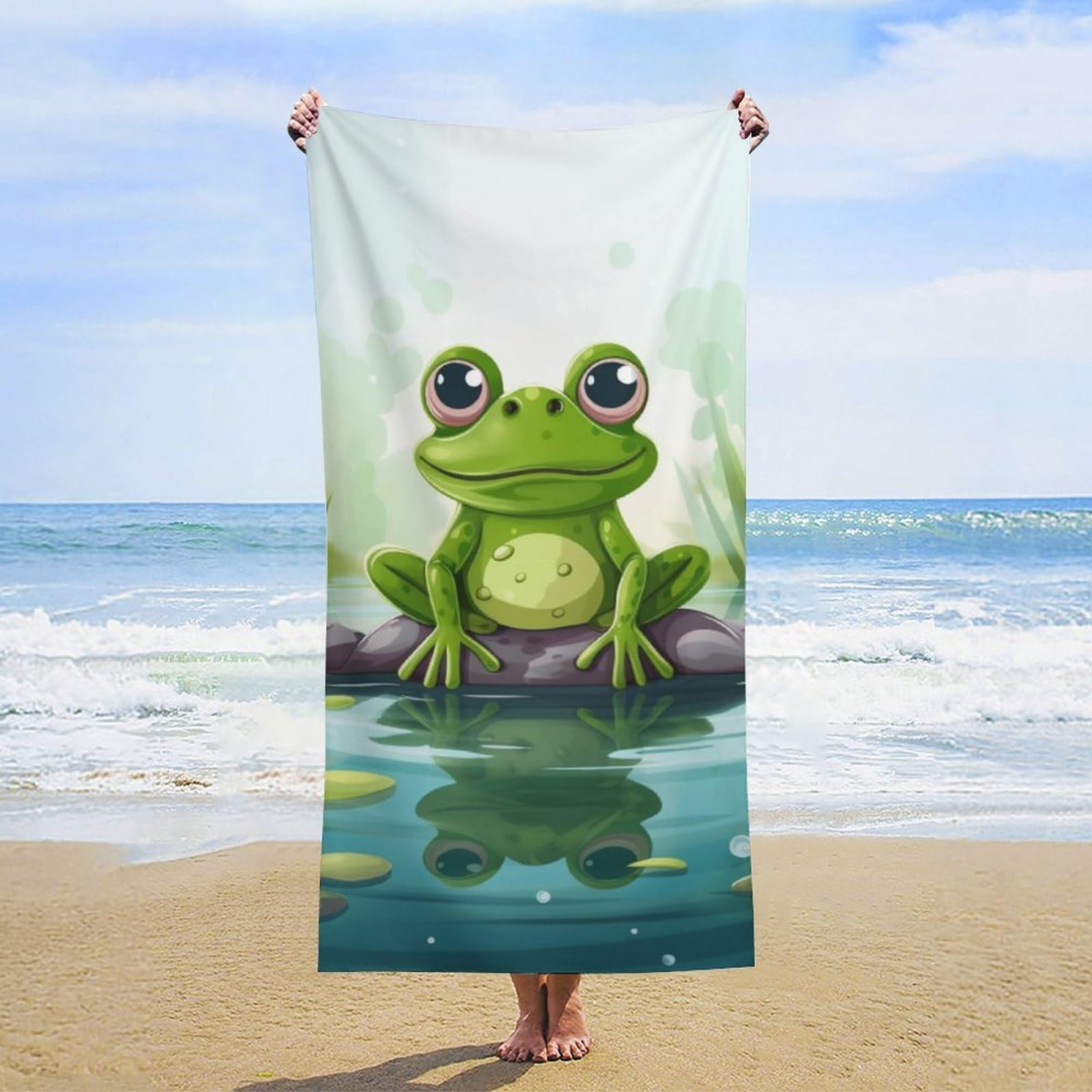 NTVOWPZO Frog in A Pond Beach Towel Oversized Microfiber Bath Towels Lightweight Sand Proof Beach Towels Absorbent Pool Towels for Swimming Yoga Bathroom Towel 31.5" X 63"