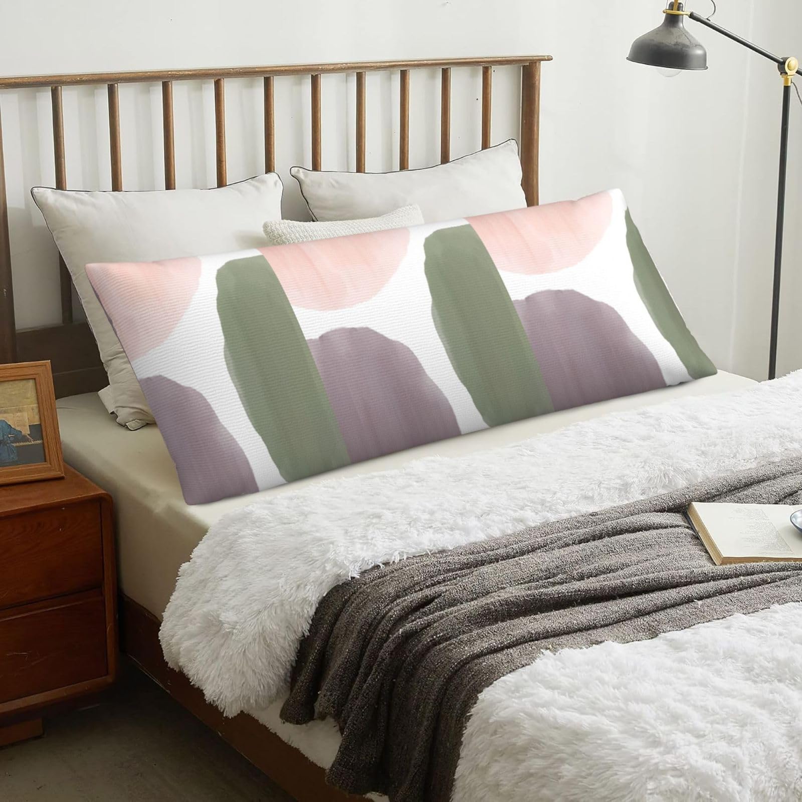 Rose Grape & Sage Modern Watercolor Circles, Body Pillow Cover with Zipper,Long Body Pillowcase 20 x 60 in