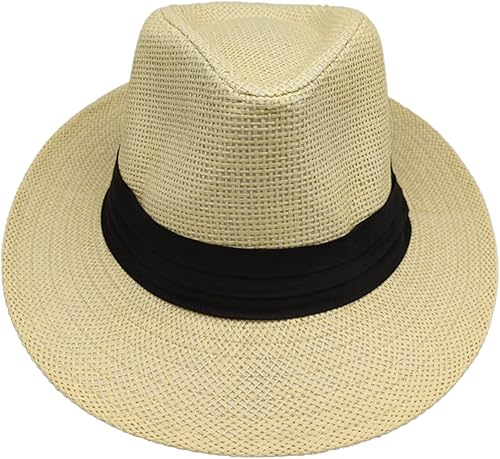 Miniatura 5 de Sombrero de paja unisex para hombres y mujeres Panamá de ala ancha, sombrero de paja Aldult Jazz sombrero de sol lindo sombrero de cubo negro