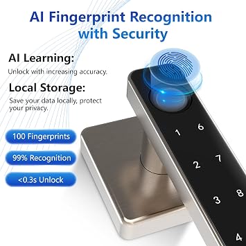 Smart Door Lock, Electroplated Stainless Steel Fingerprint, 5-in-1 Electronic Fingerprint Keyboard Password Bluetooth Smart Lock for Home Bedroom Hotel Office Apartment