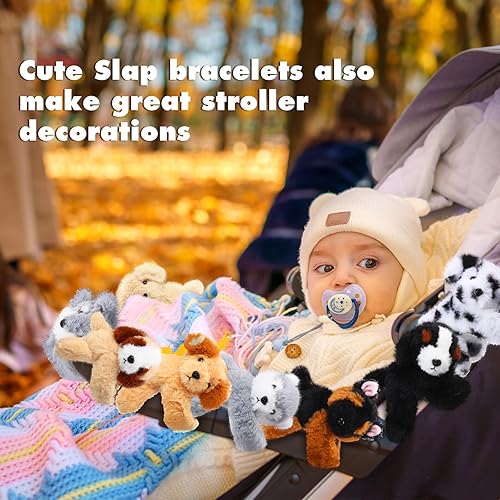 Miniatura 4 de Paquete de 8 pulseras de animales de peluche para niños, regalos de graduación de 8 pulgadas, lindas pulseras de muñeca de animales de peluche a