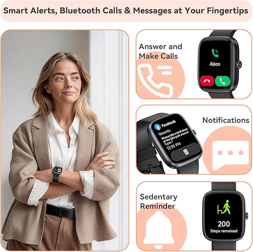 Miniatura 4 de Reloj inteligente para mujeres y hombres, pantalla táctil HD de 1.83 pulgadas, IP68, impermeable, rastreador de actividad física con llamadas