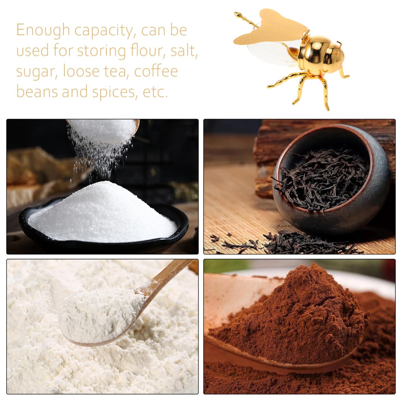Luxshiny Bee Honey Jar - Spice & Sugar Container -6