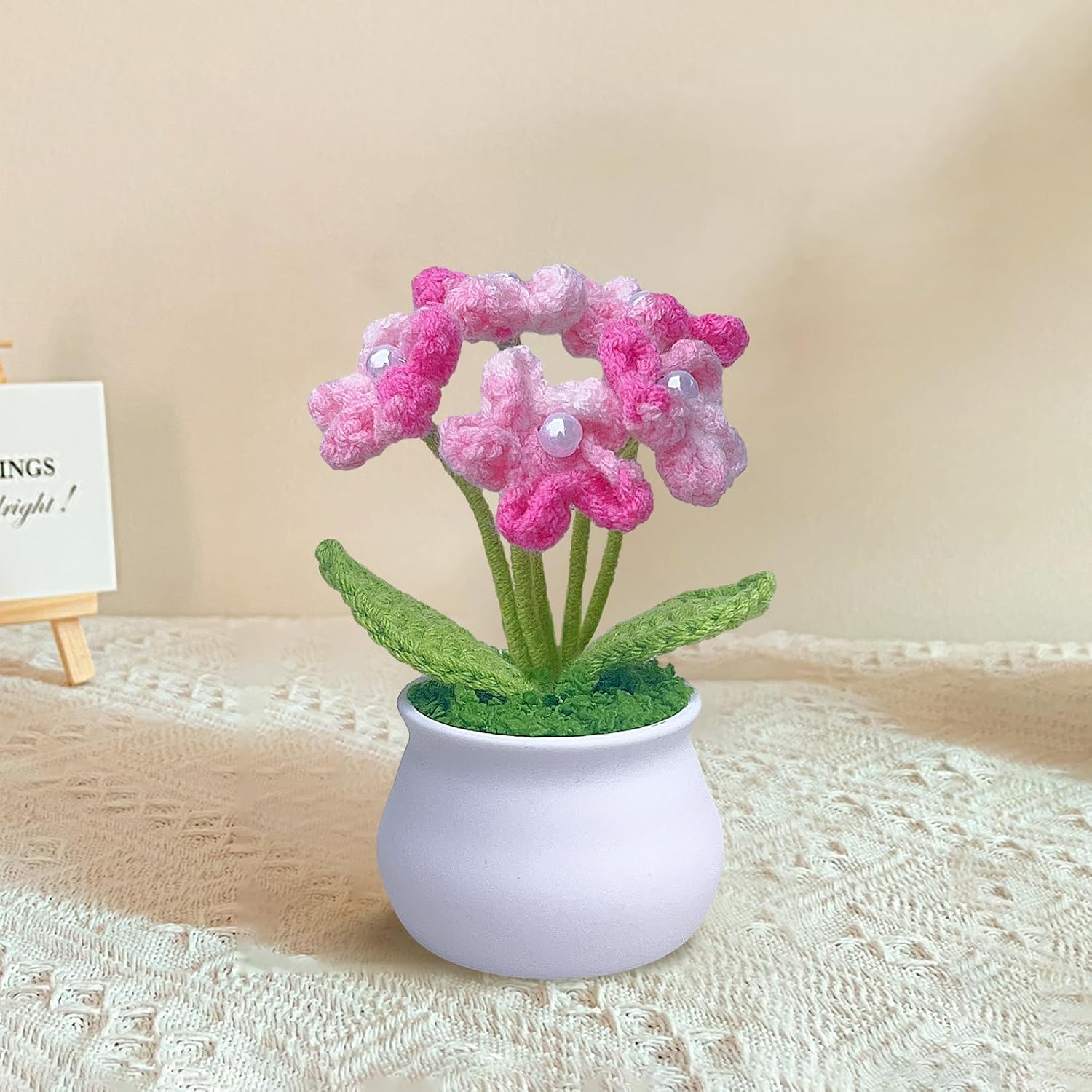 3pcs Crochet Flower Pot, Sunflower Red Rose Forget Me Not Small Potted Flowers, Mothers Day Valentines Gifts for Mom Wife, Cute Desk Decor for Women Office Car Dashboard - Image 4