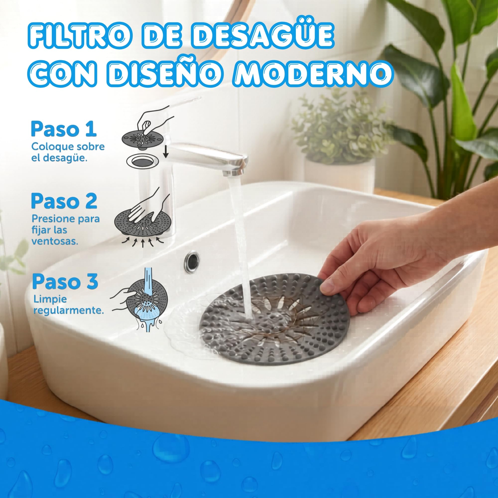 Atrapa Pelos Ducha | Rejilla Desague Ducha | Pack de 2 Unidades Color Gris con Ventosas | Filtro Desague para Bañera y Fregadero | para Evitar Cucarachas y Atascos.