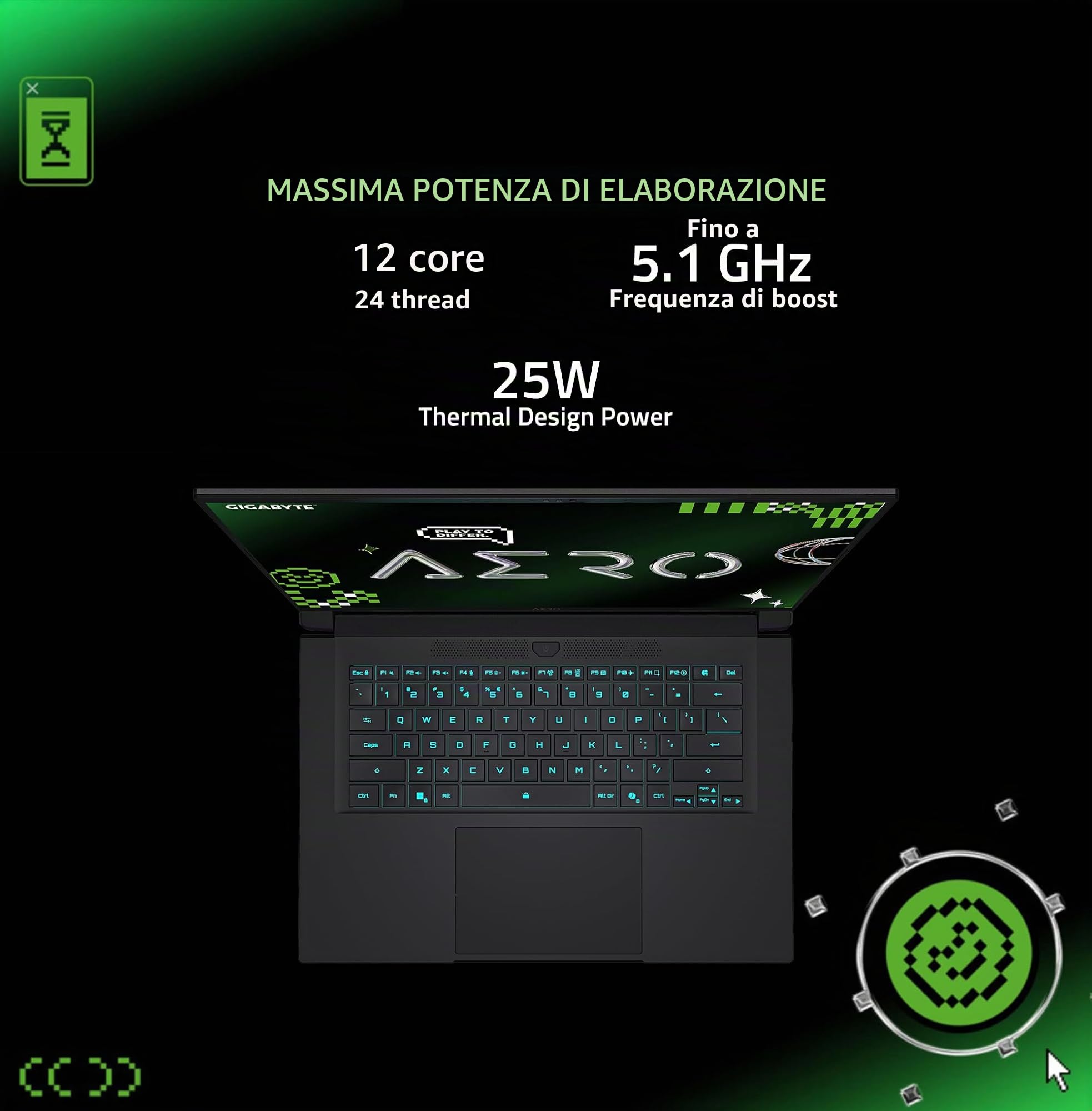 GIGABYTE AERO X16; Copilot+ PC - 165 Hz 2560 x 1600 WQXGA - NVIDIA GeForce RTX 5070 - AMD Ryzen AI 9 HX 370-1 TB SSD con 32 GB di RAM DDR5 - Windows 11 Home - Grigio siderale AERO X16 2 WHA3USCC. 64AH