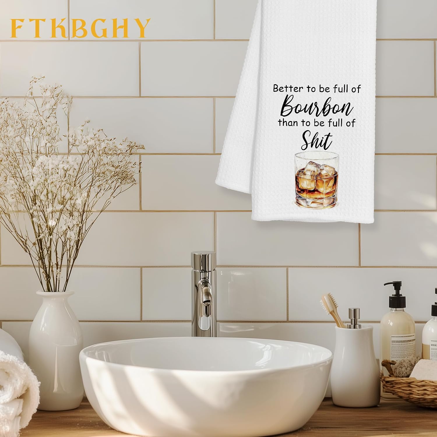 Bourbon Gifts Kitchen Towels, Gifts for Whiskey Lovers, Better to Be Full of Bourbon Decorative Dish Hand Tea Towels for Kitchen Bar Cart Decor, 16x24 Inch image 2