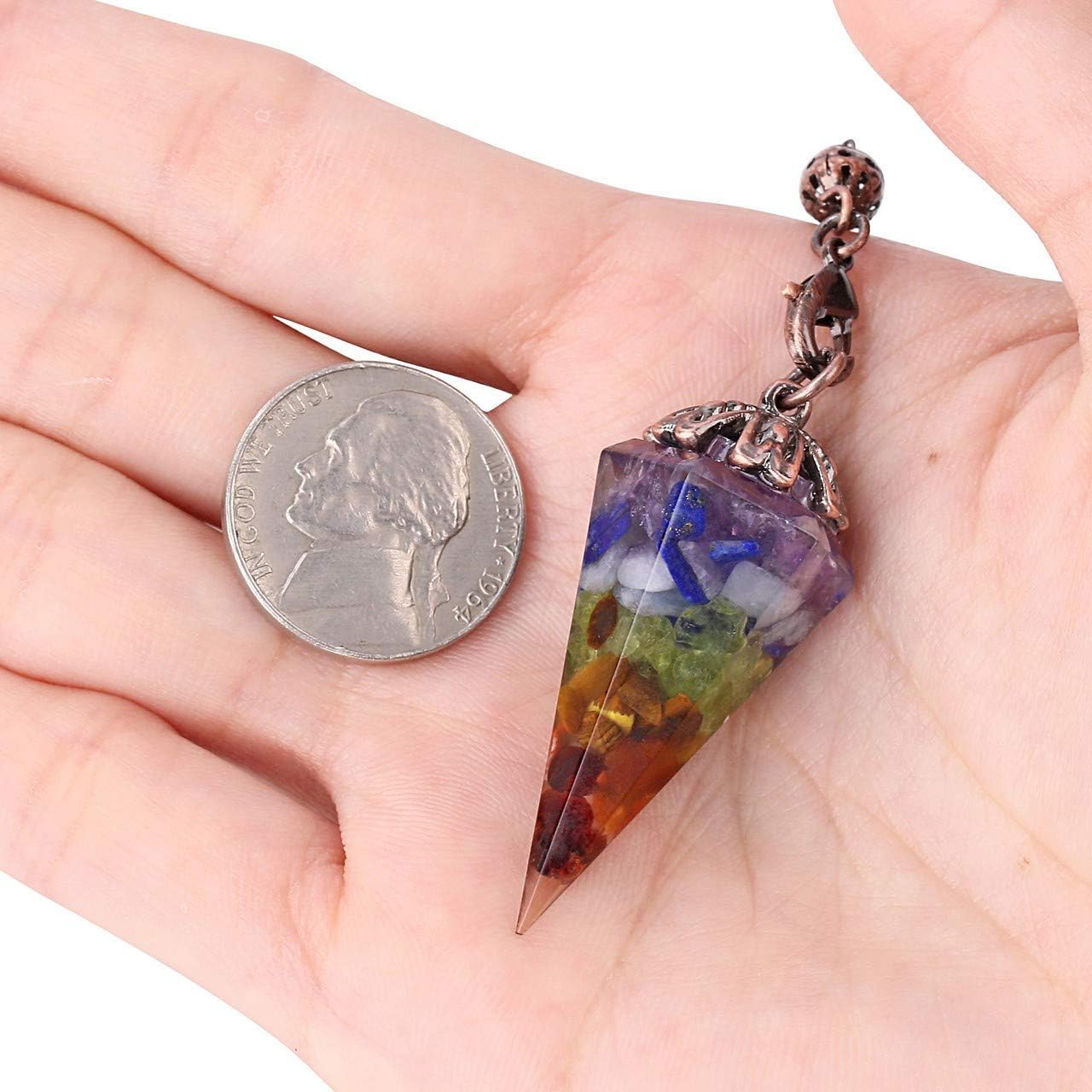 PESOENTH 7 Chakra Crystal Pendulum Dowsing Divination Scrying,Solid Resin Gemstone Hexagonal Pointed Healing Stone Pendant Pendulum