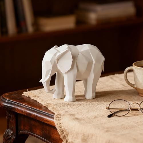 Miniatura 7 de Cynkeyee Estatua de figura decorativa de elefante, Elefantes modernos para decoración de casa, regalo de elefante blanco de origami de resina,