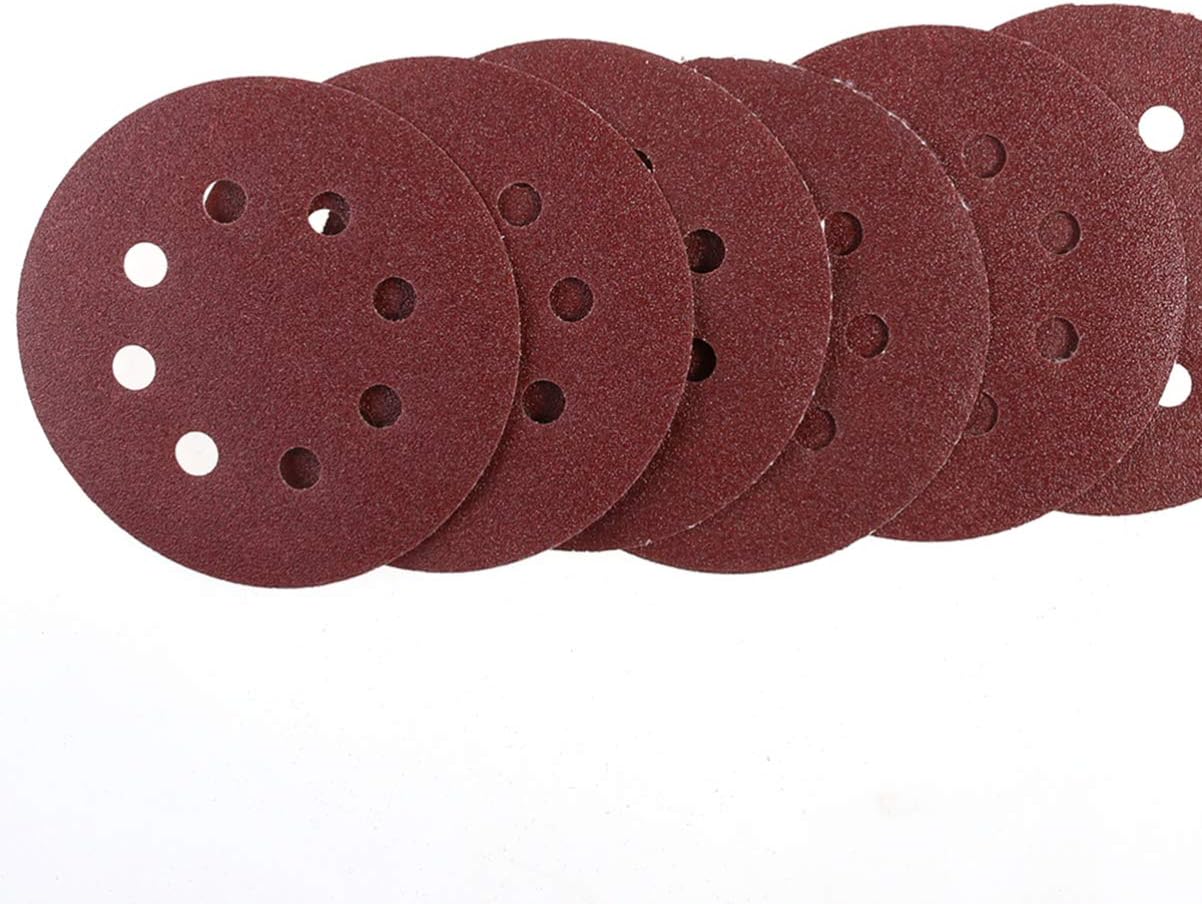 UEETEK Hook and Loop Sanding Discs 8 Hole 5 Inch Sandpaper round shape(A pack of 50) (100 Grit)