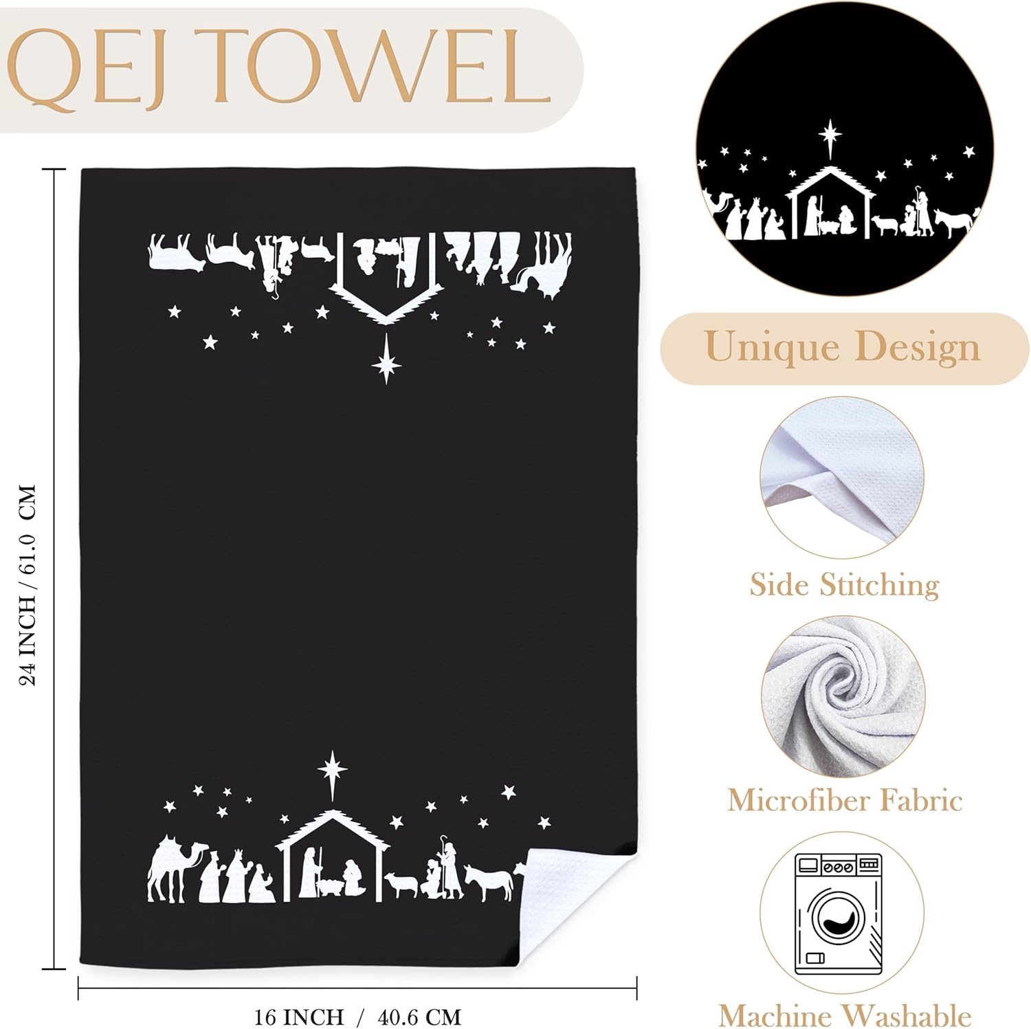 Christian Christmas Kitchen Dish Towels, Jesus Christmas Decor, Nativity Scene Religious Xmas Winter Decorative Hand Tea Towels for Bathroom Kitchen, 16x24 Inch - Image 7