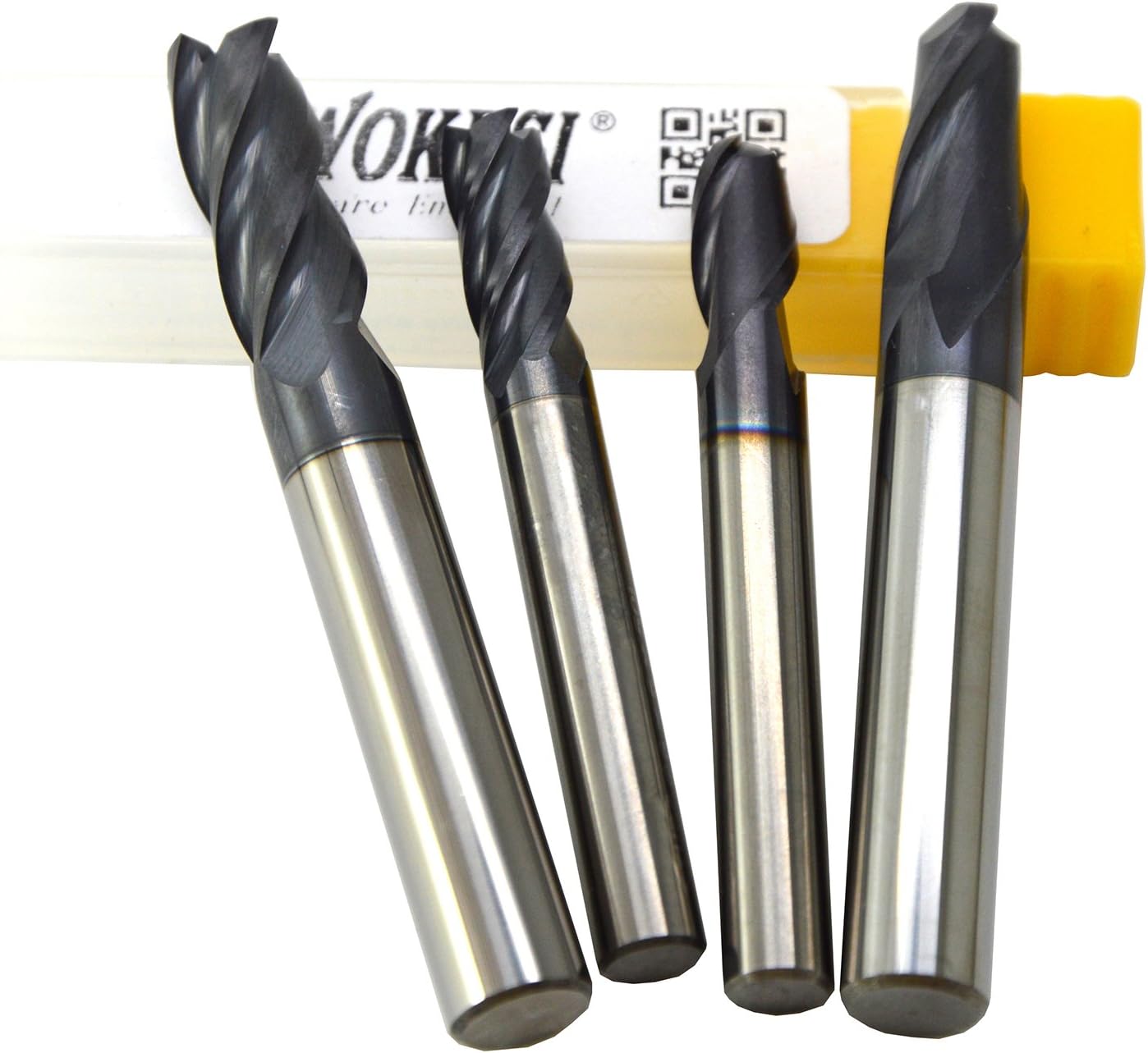 Wokesi 6mm 10mm Cutting Dia,Suqare Nose End Mill,and Ball Nose End Mill Set,Pack of 4Pcs,Std Length,HRC45,TiAlN Coated,Solid Carbide,CNC Lathe Router Bits Cutting Milling Tools (6mm+10mm HRC45)