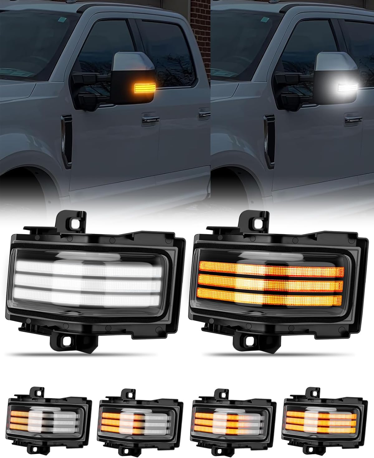 LED Sequential Side Mirror Turn Signals Marker Light Compatible with Ford F150 2015-2023, F250 F350 F450 F550 Super Duty 2017-2023, White DRL & Amber Dynamic Turn Marker Lamp, Clear Lens 2PCS