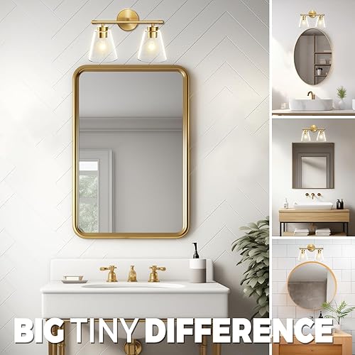 Miniatura 23 de Hamilyeah Lámparas doradas para tocador de baño sobre el espejo, 3 luces de tocador de cristal transparente, accesorios de iluminación industriales