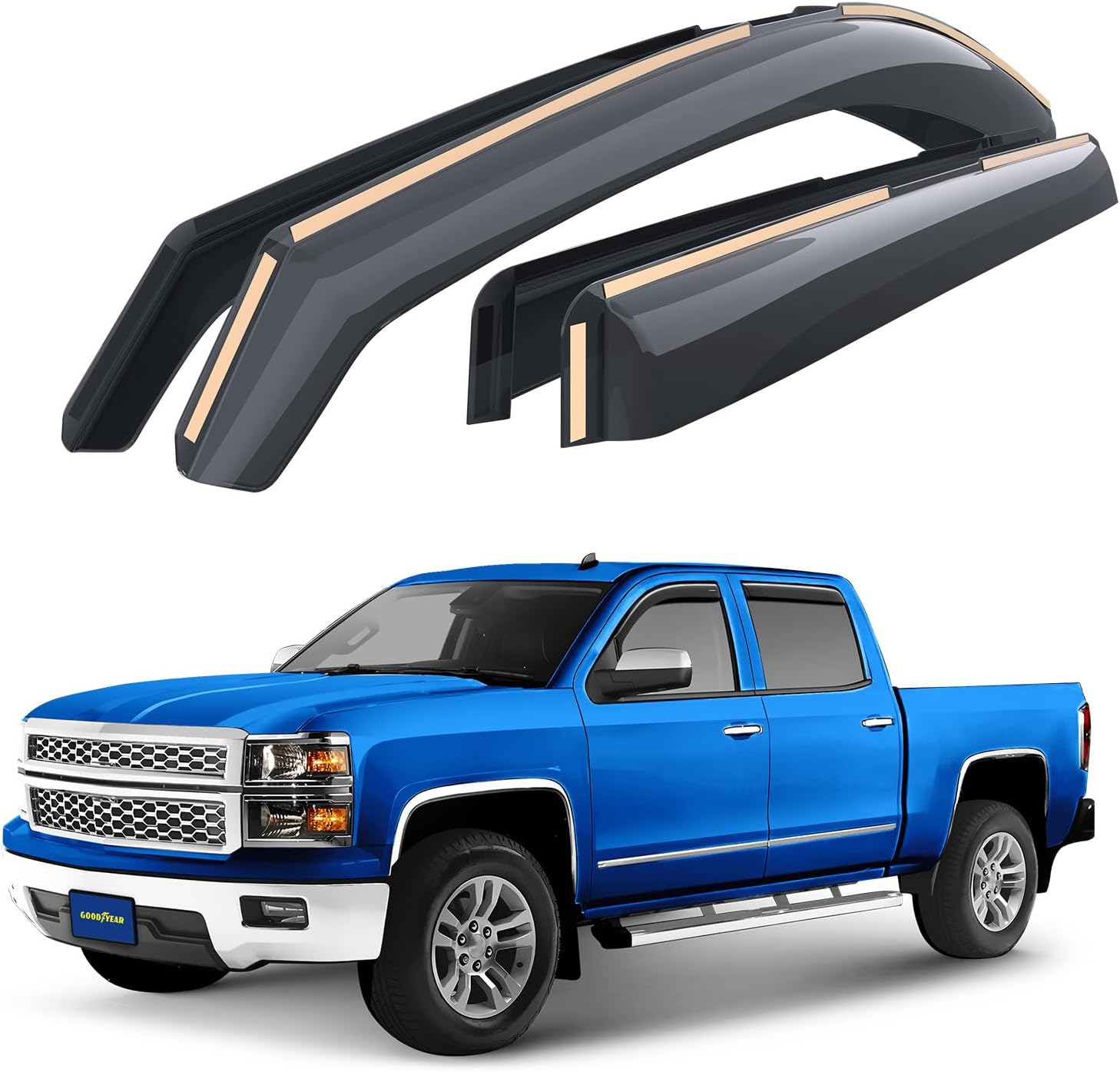 Goodyear Shatterproof in-Channel Window Deflectors for Trucks Chevrolet (Chevy) Silverado/GMC Sierra 2014-2018 Crew Cab, Rain Guards, Window Visors, Vent Deflector,Truck Accessories,4pcs- GY003402LPf