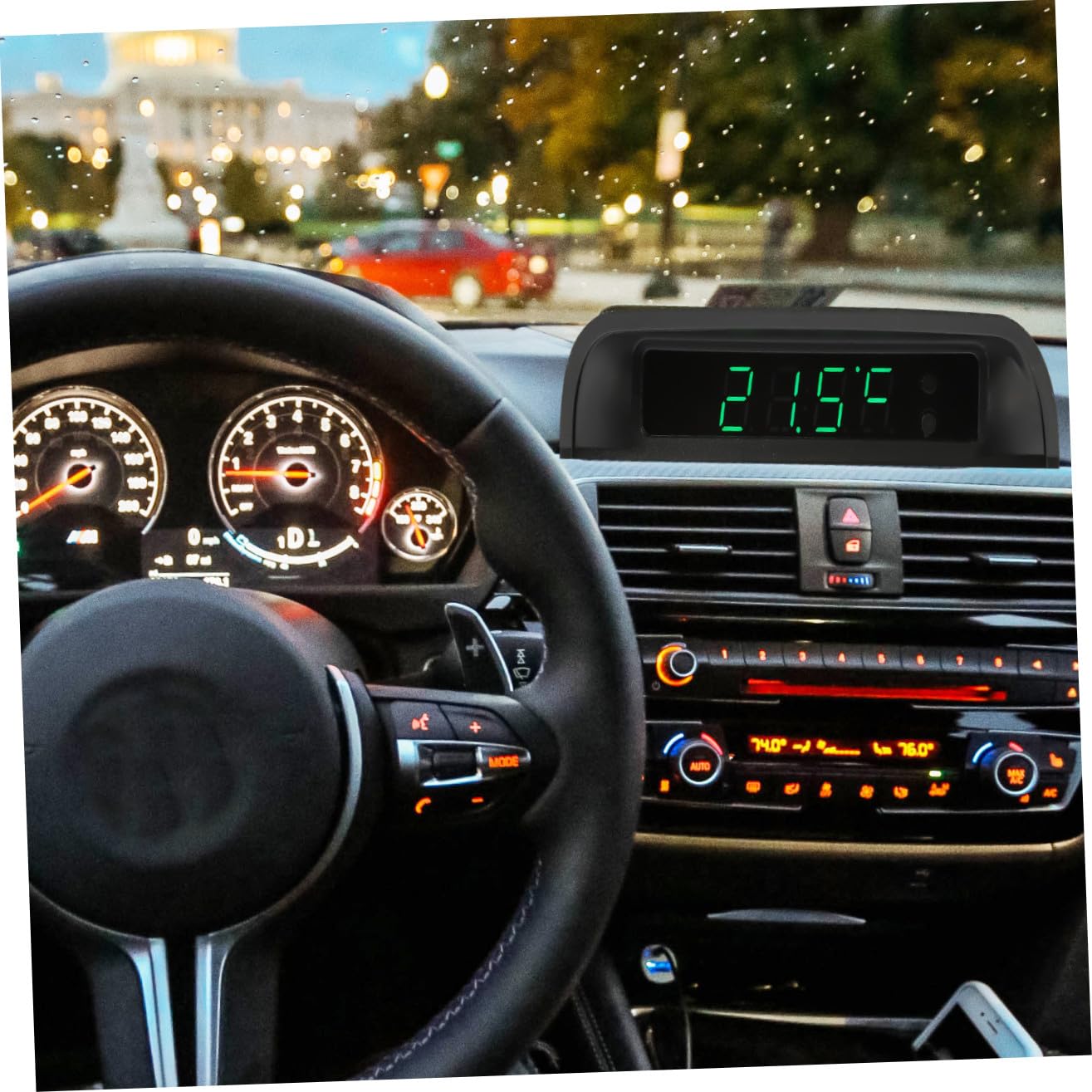 Reloj para Coche con Termómetro Alta Precisión Carga Solar y USB sin Instalación Reloj Electrónico para Vehículo Duradero y Fácil de Usar