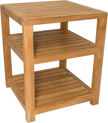 NORDIC STYLE TEAK Premium Teak Shower Corner Shelf and Shower Bench - Perfect Bathroom Decor & Accessories, Ideal Teak Shower Stool Natural, 14" x 14" x 17"