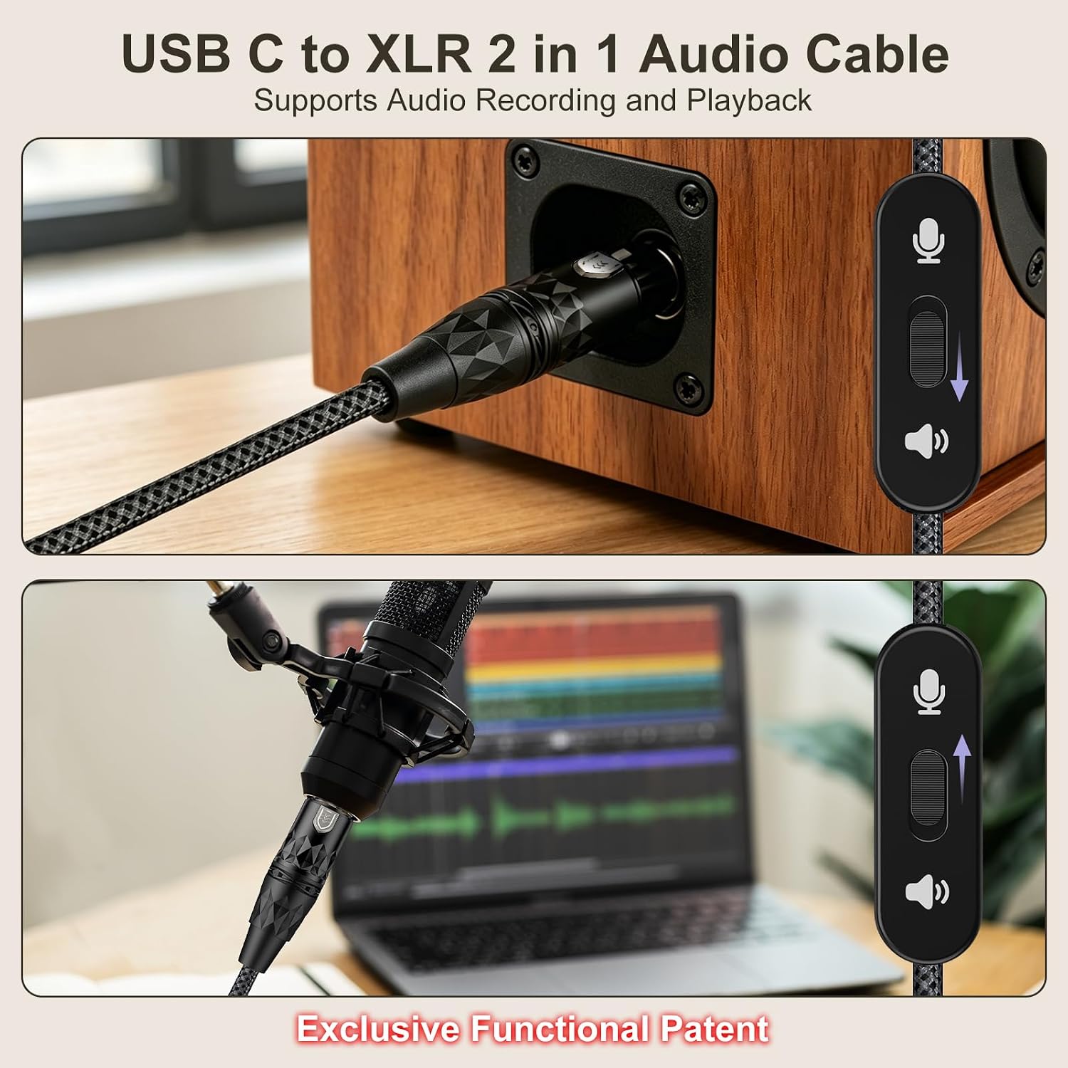  USB C to XLR Microphone Cable, 2 in 1 Audio Cord with Switch Button, Supports Audio Recording and Playback, Compatible with iPhone 15 Series, XLR Female Connector, 6.6 feet thumbnail